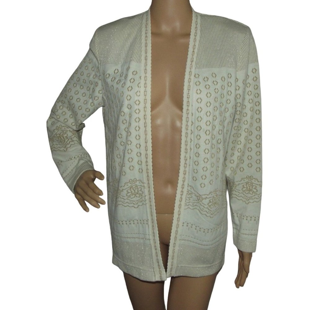 Graff Californiawear Cardigan Small Off-White metallic Gold sweater geo floral